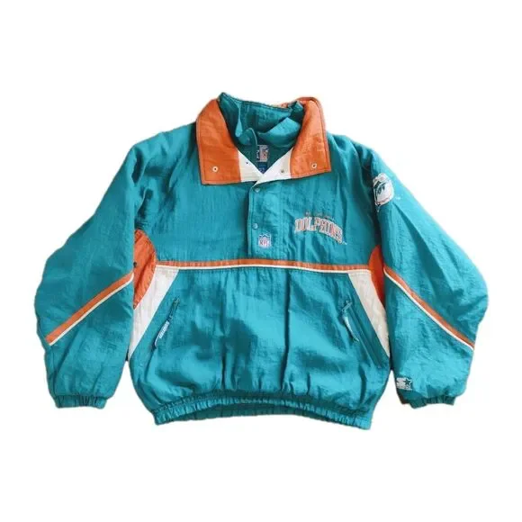Vintage Starter Jacket NFL 90s Miami Dolphins Puffy Pullover Mens Large - Picture 2 of 16